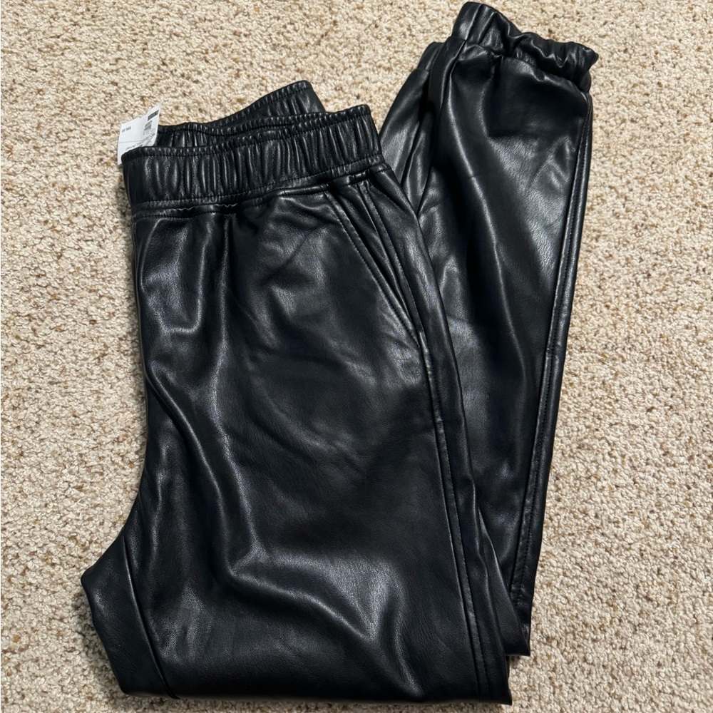 Black Leather Joggers